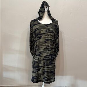 Derek Heart Plus Size 1X Camo Hoodie Long Sleeve Dress Lounge Pockets Gown